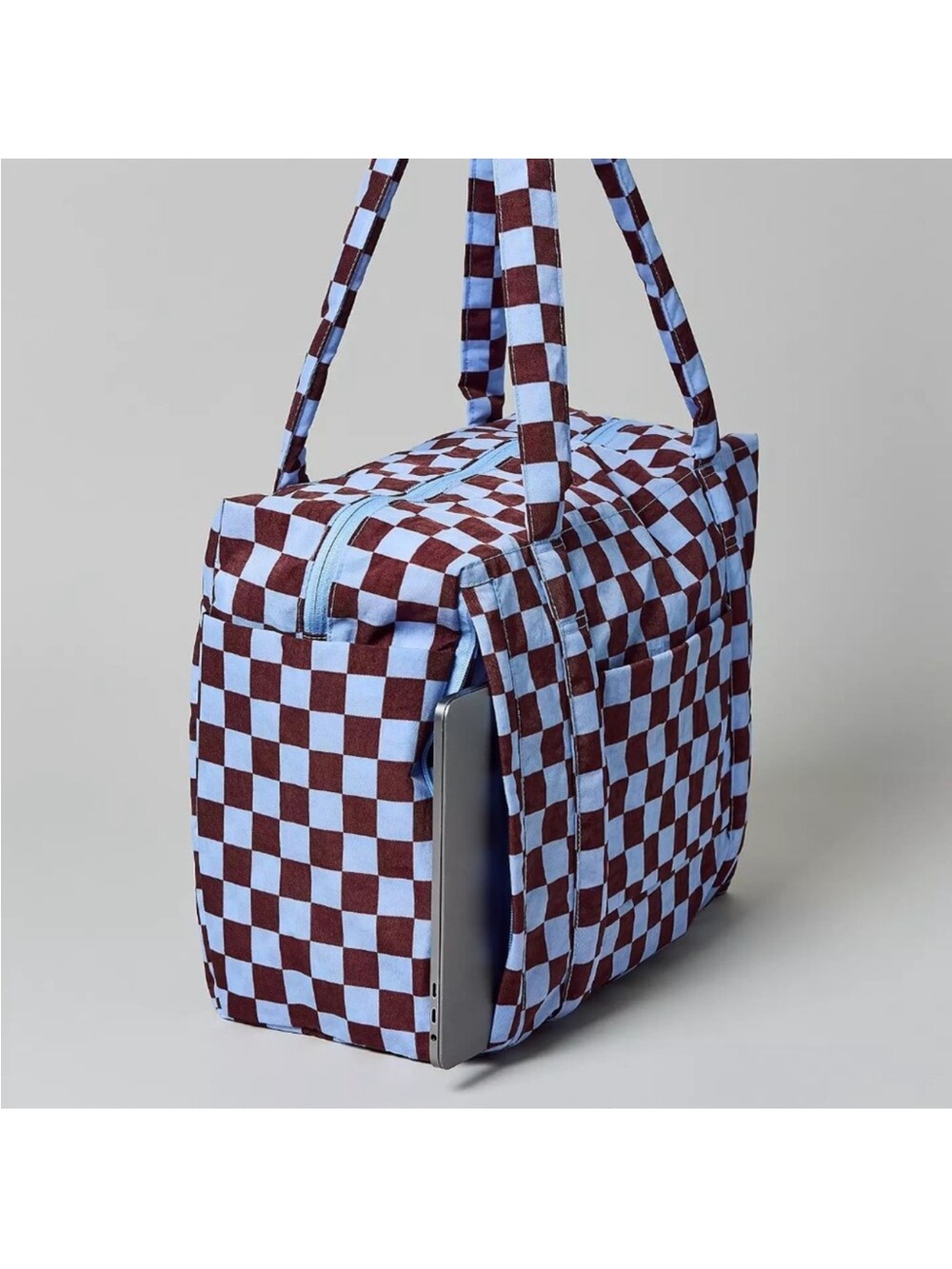 Baggu Small Cloud Carry-on Brown Blue Check - Picture 2 of 7